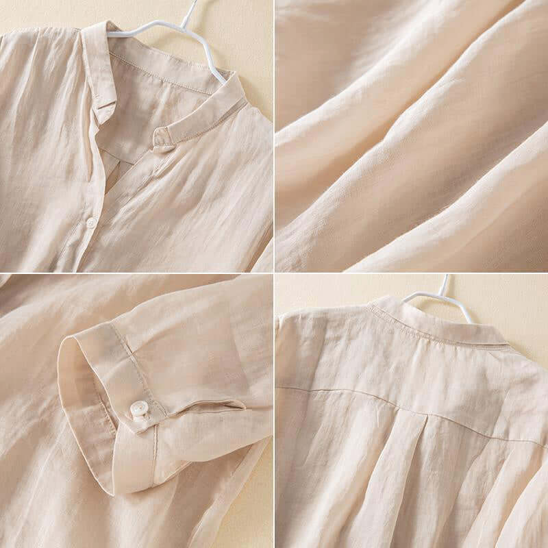 Women's Cotton 3/4 Sleeve Blouse - Casual Button-Down Top