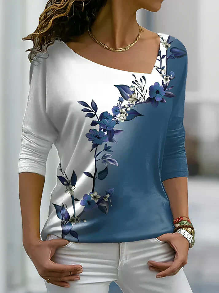 Women's Floral Contrast Short-Sleeve Top