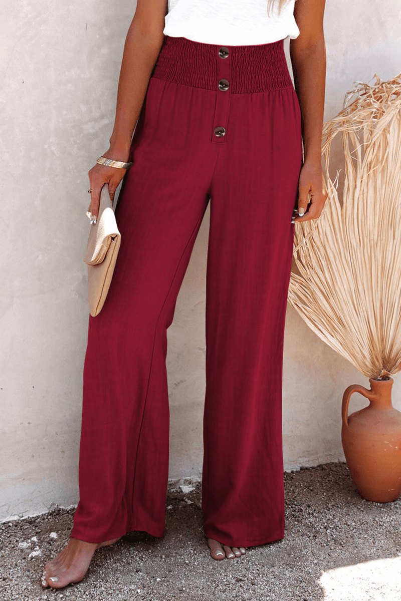 Women's Wide Leg Casual Trousers with Button Closure