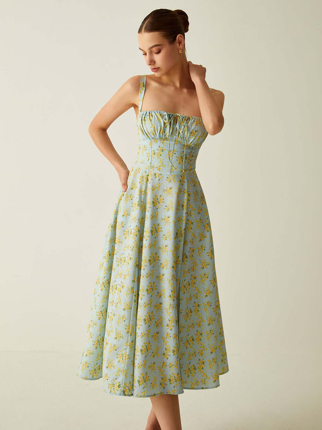 Floral Midi Dress with Split: Versatile & Breathable