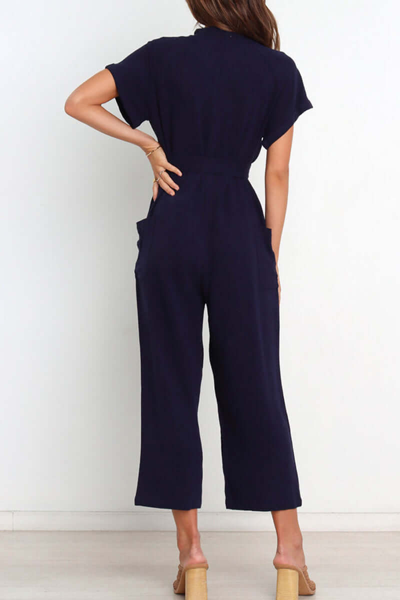Women's V-Neck Button Jumpsuit: Versatile & Stylish