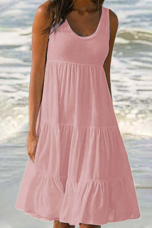 Tiered Cake Skirt Dress: Patchwork, Round Neck