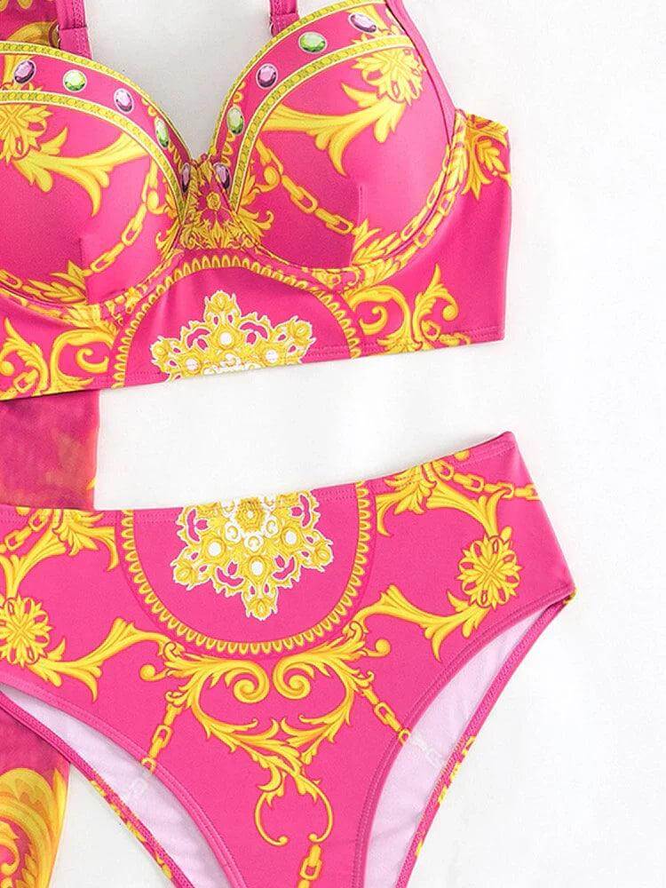 Women's High-Waist Bohemian Bikini Set with Cover-Up