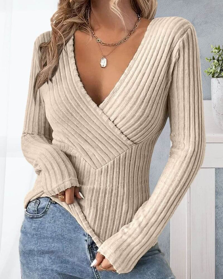 Women's V-Neck Ribbed Knit Wrap Sweater