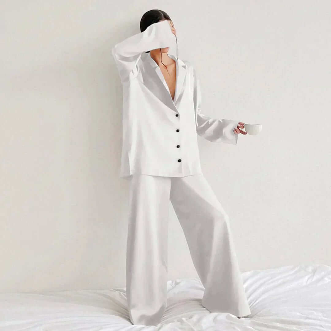 Women's Relaxed Fit Lounge Set: Soft Shirt & Wide Leg Pants