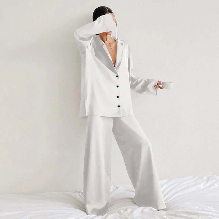 Women's Relaxed Fit Lounge Set: Soft Shirt & Wide Leg Pants