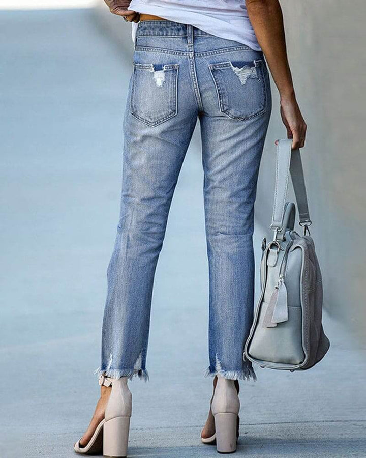 Women's Casual Ripped Denim Pants: Trendy Relaxed Fit Jeans