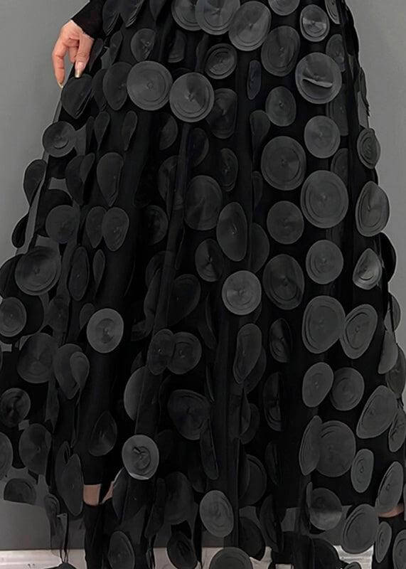 Women's Elegant Midi Tulle Skirt: Black Polka Dot
