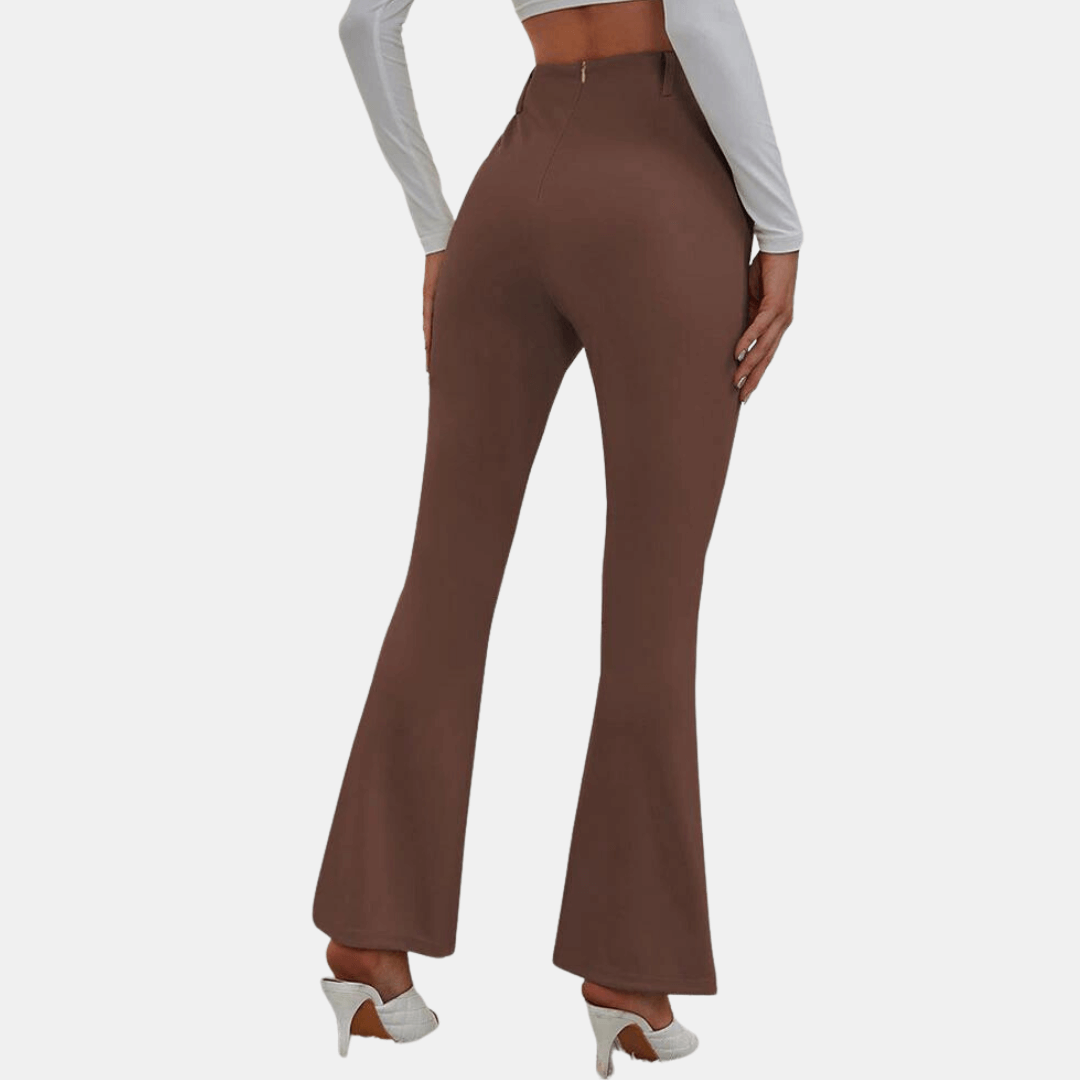 Women's High-Waisted Flare Trousers: Stretch Fabric, Front Slit