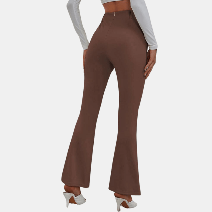 Women's High-Waisted Flare Trousers: Stretch Fabric, Front Slit