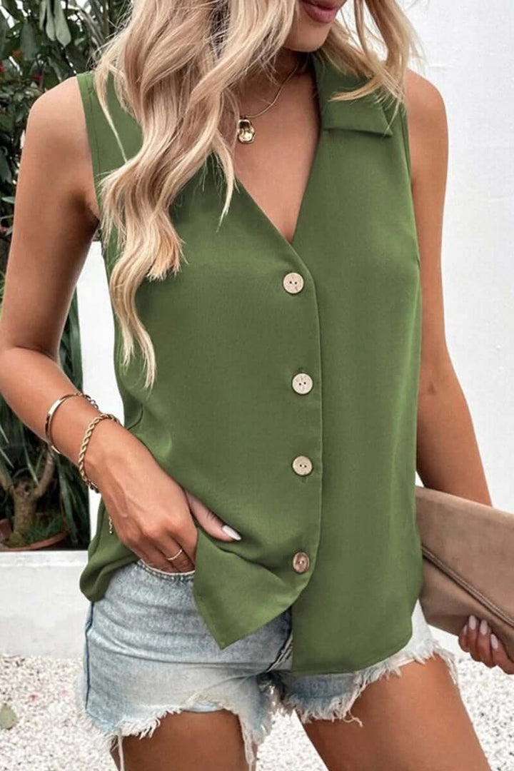 Women's V-Neck Button-Up Top: Elegant & Versatile