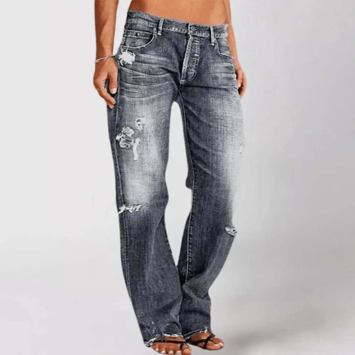 Women's Mid-Rise Bootcut Jeans: Distressed Denim