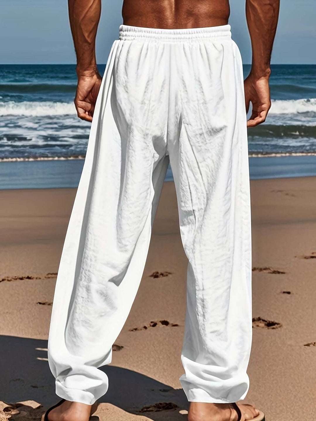 Men's Palm Tree Print Drawstring Beach Pants