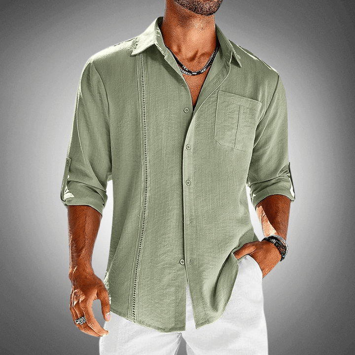 Men's Casual Long-Sleeve Shirt: Breathable Cotton Blend