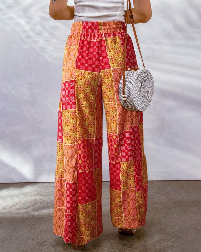 Women's Wide Leg Palazzo Trousers: High Waist, Drawstring, Boho Style