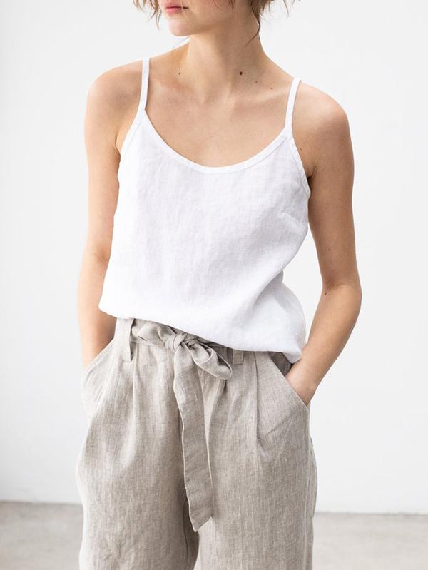 Women's Relaxed Linen Blend Spaghetti Strap Top
