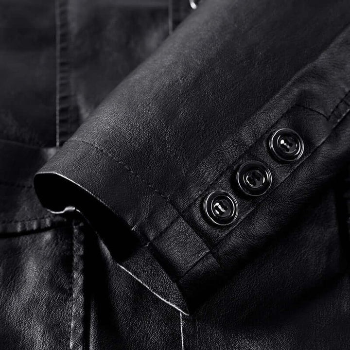 Men's Stylish PU Leather Blazer Jacket - Notched Lapel Design