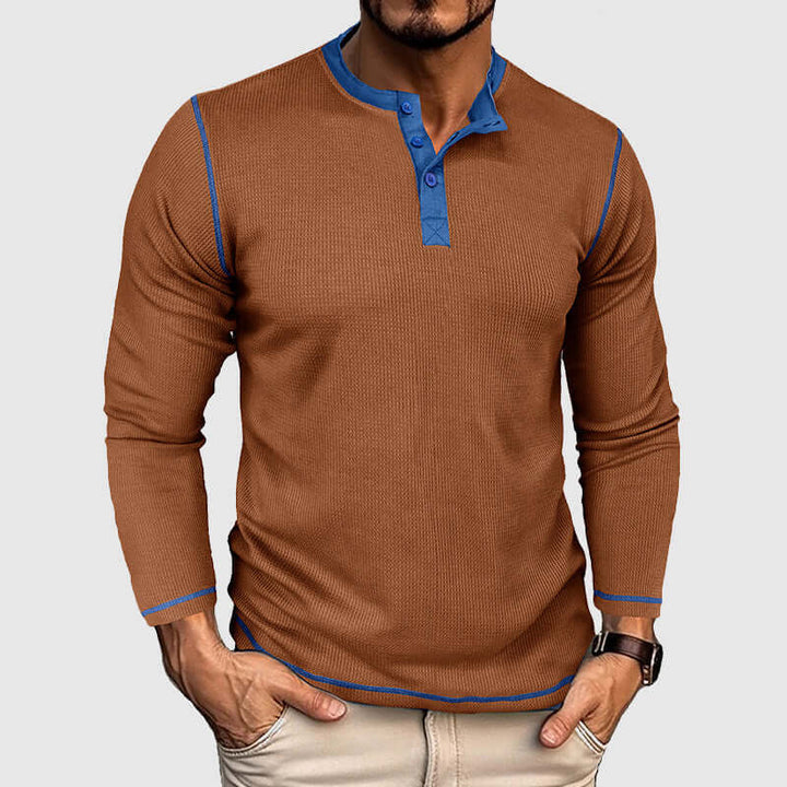 Men's Long Sleeve Waffle T-Shirt - Relaxed Fit, Vintage Style