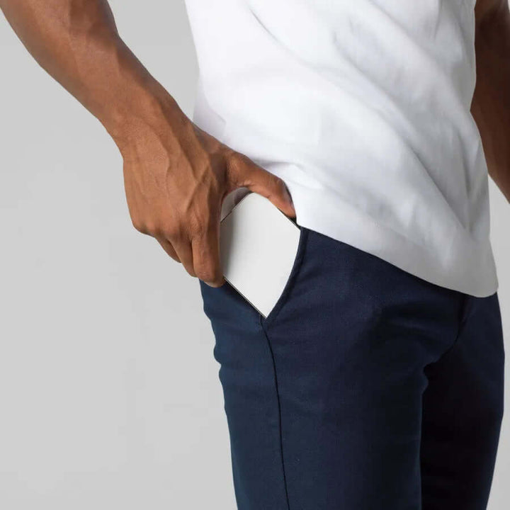 Men's Slim-Fit Stretch Cotton Trousers: Flat-Front Business Casual Pants