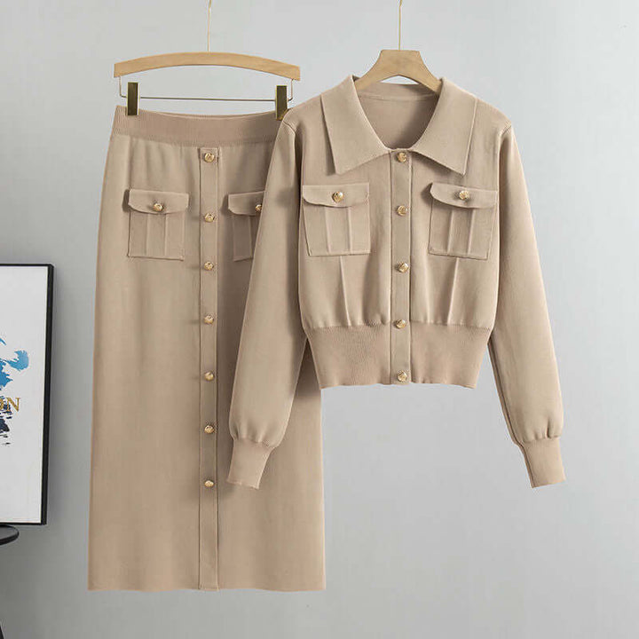 Women's Knit Top & Hip Envelope Skirt Set