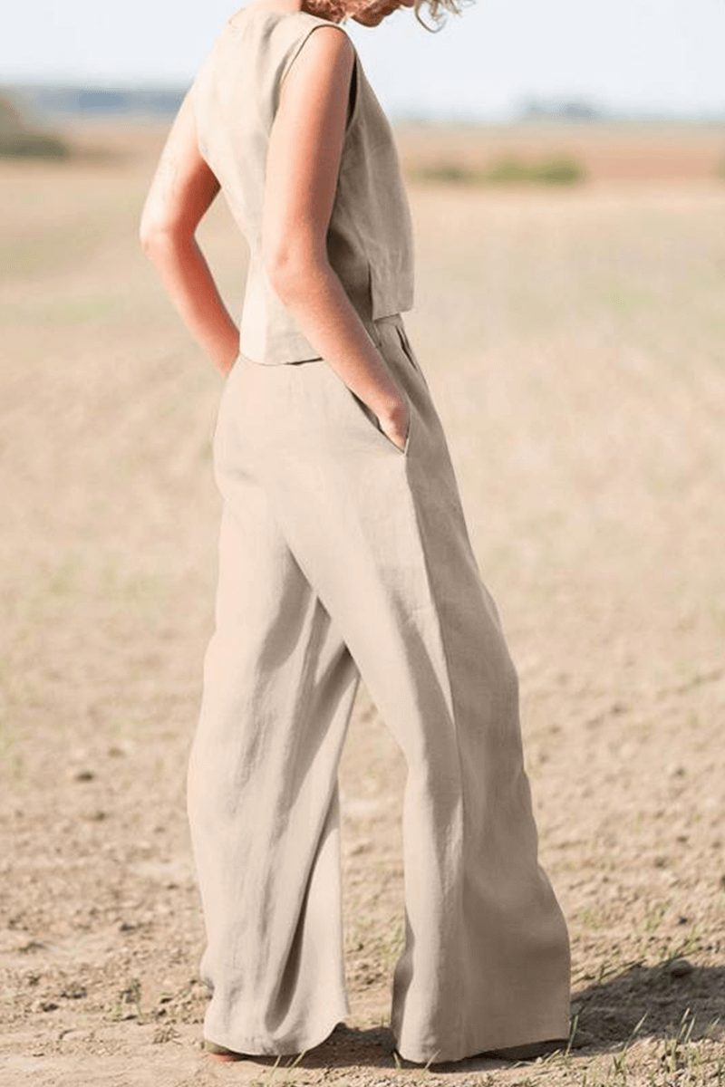 Women's Casual Loose Round Neck Top & Wide Leg Pants Set