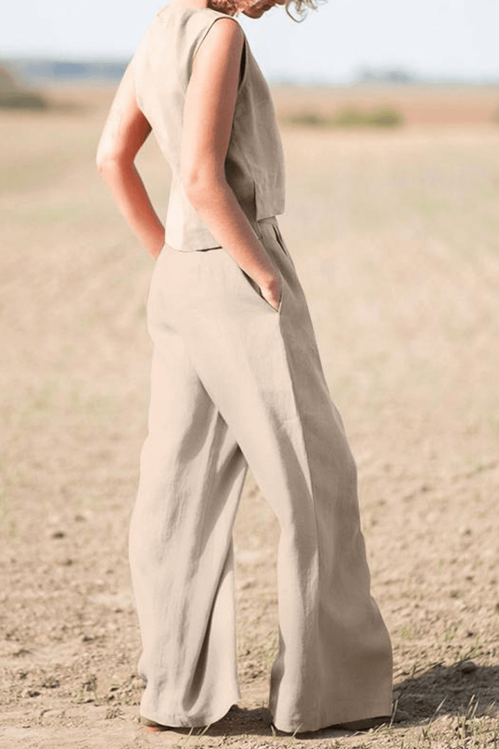 Women's Casual Loose Round Neck Top & Wide Leg Pants Set