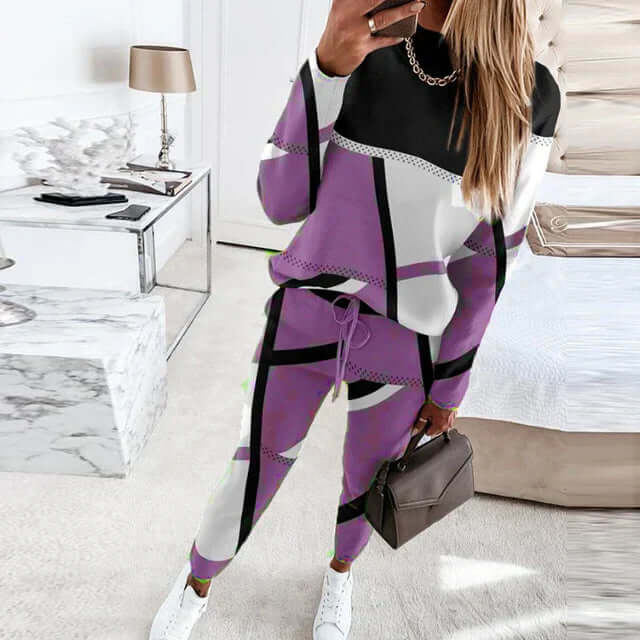 Women's Geometric Knit Two-Piece Sweatsuit