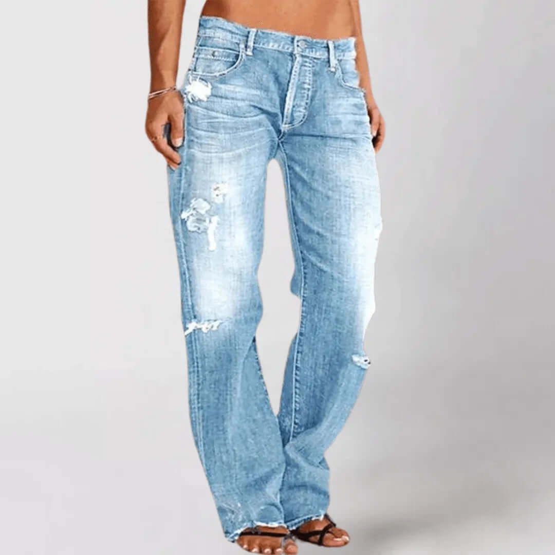 Women's Mid-Rise Bootcut Jeans: Distressed Denim