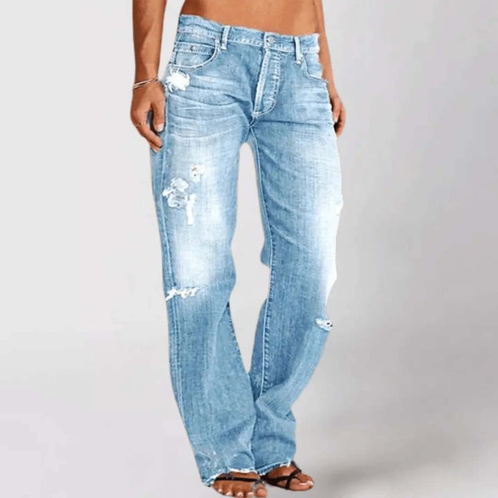 Women's Mid-Rise Bootcut Jeans: Distressed Denim