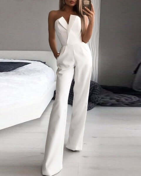 Elegant Wide-Leg Jumpsuit: Strapless Off-Shoulder Formal Wear