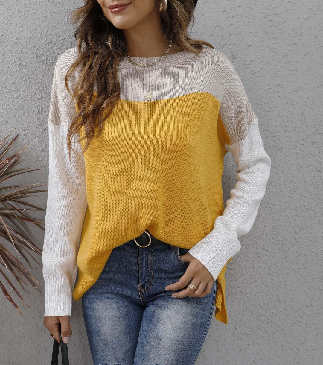 Women's Relaxed Fit Colour Block Knit Jumper