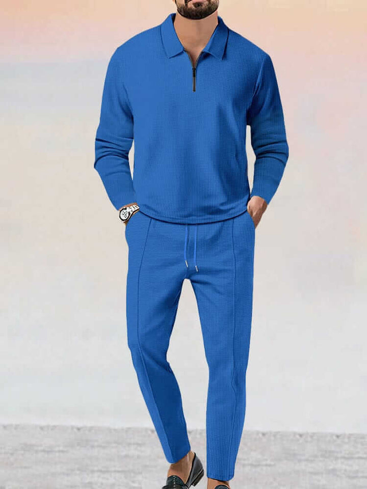 Men's Sporty Waffle Two-Piece Set: Relaxed Fit, Soft Cotton Blend
