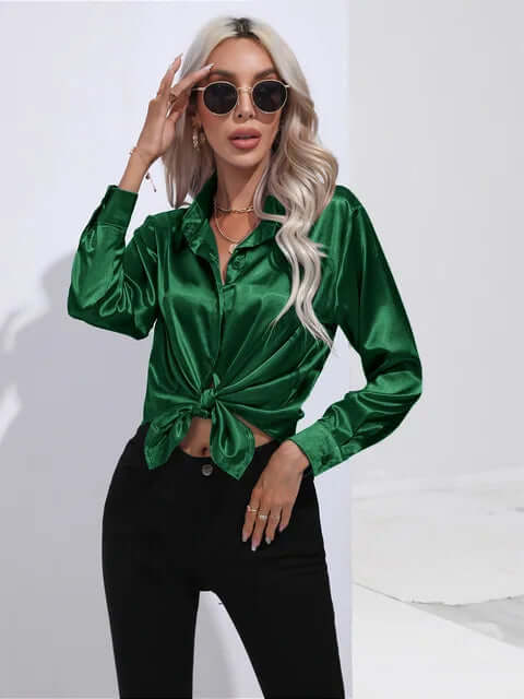 Women's Elegant Satin Long-Sleeve Blouse