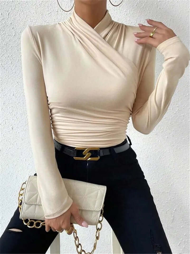 Women's Long Sleeve Wrap Top, V-Neck, Slim Fit