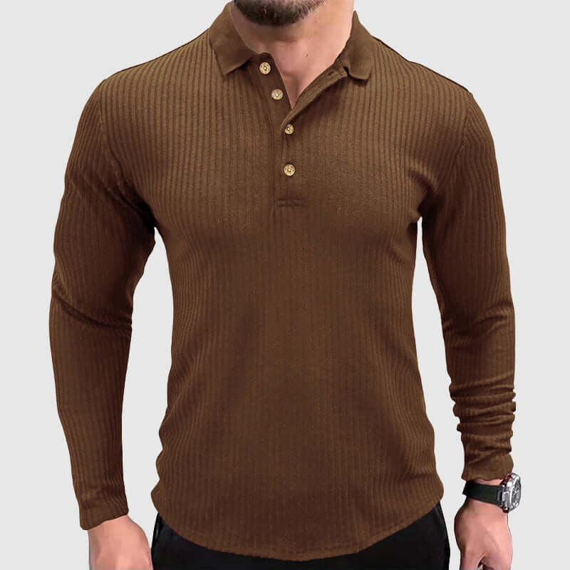 Men's Long-Sleeve Solid Color Polo Shirt