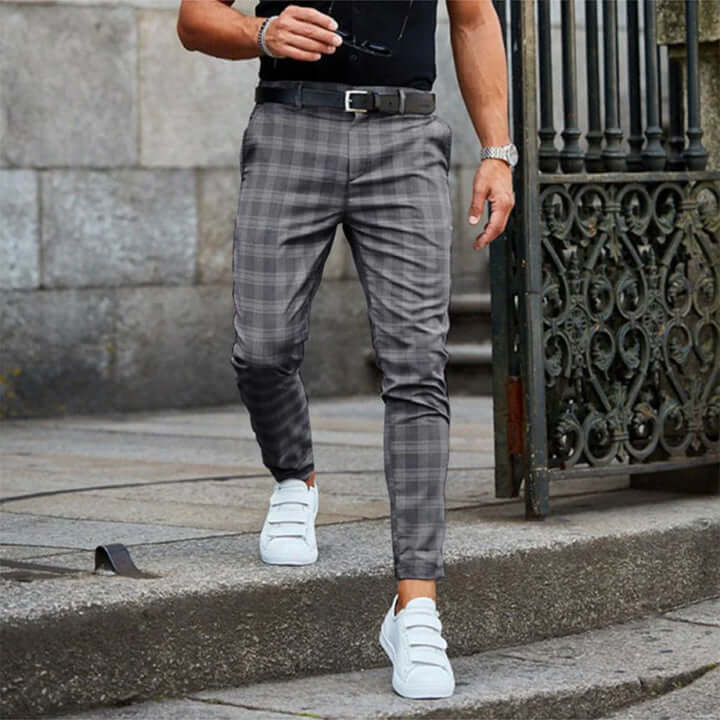 Men's Slim Fit Plaid Trousers: Smart Casual Tapered Leg Pants