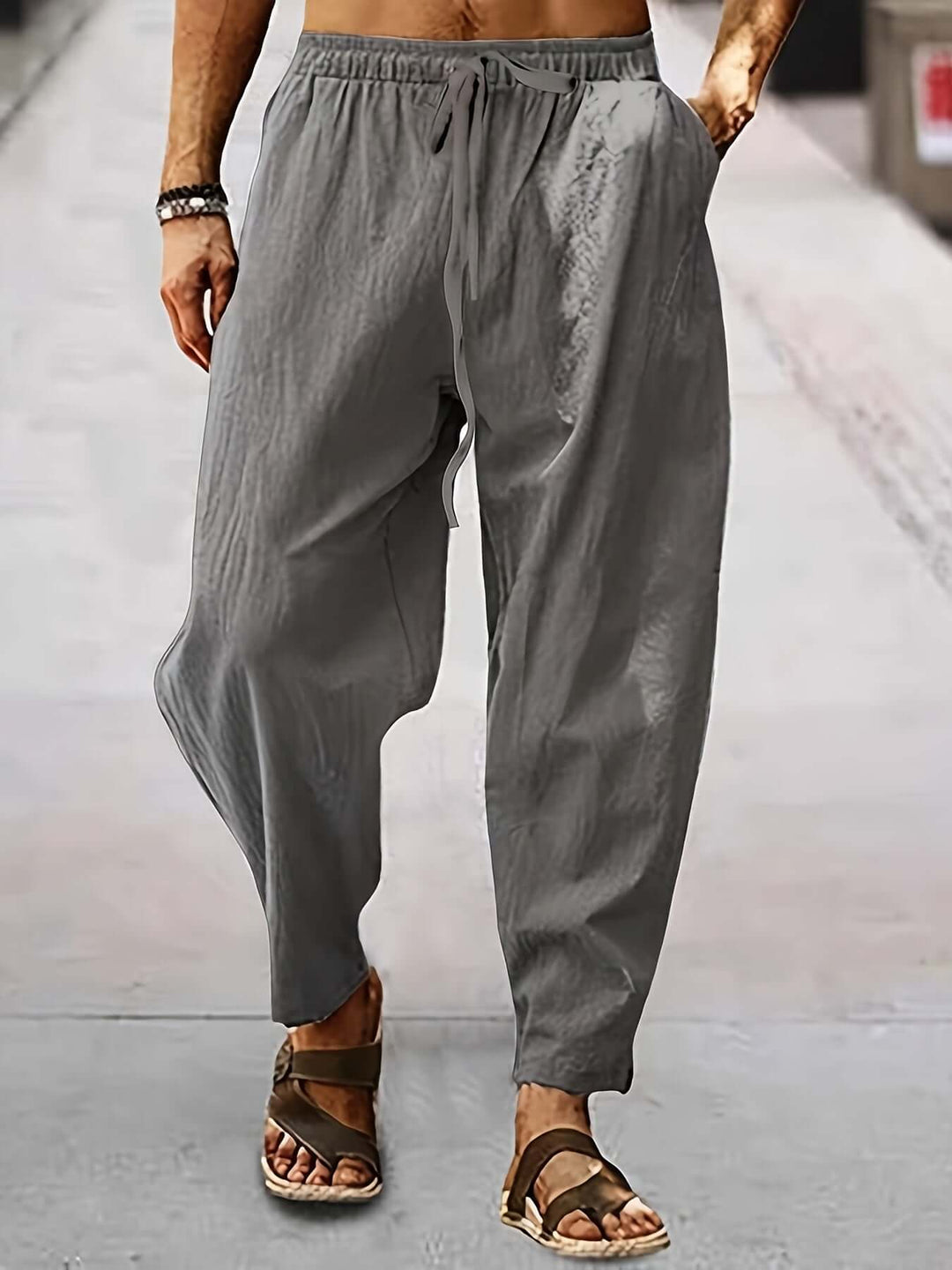 Men's Relaxed Fit Trousers: Breathable Cotton Linen Blend