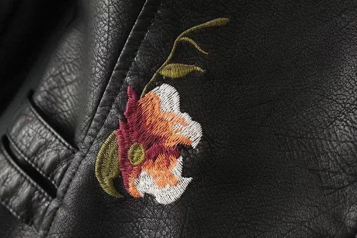 Women's Casual Floral PU Leather Jacket