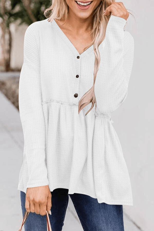 Women's Casual V-Neck Top with Buckle Detail