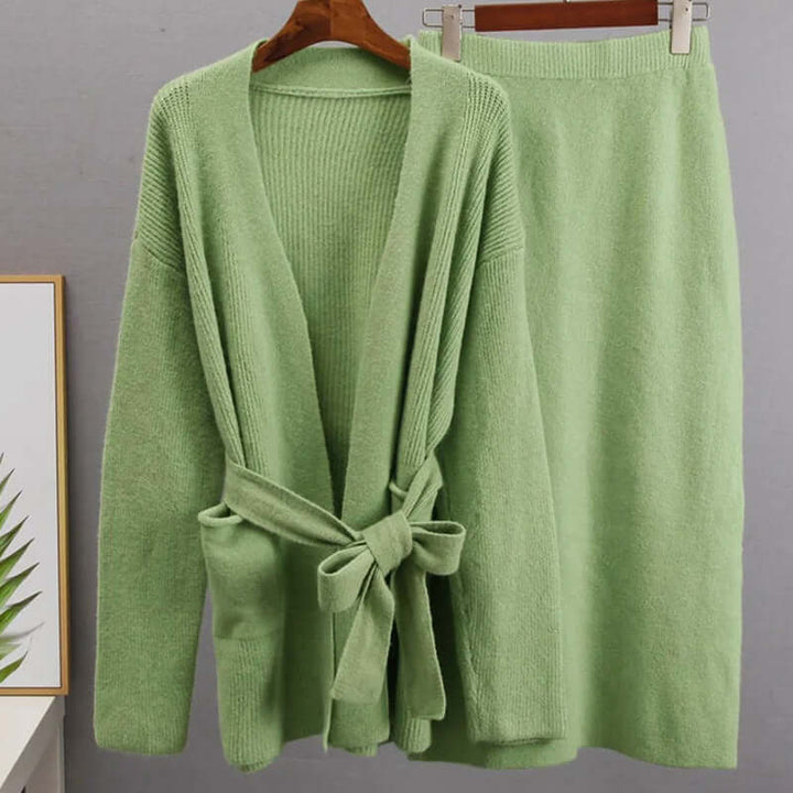 Women's Cardigan & Calf-Length Skirt Set