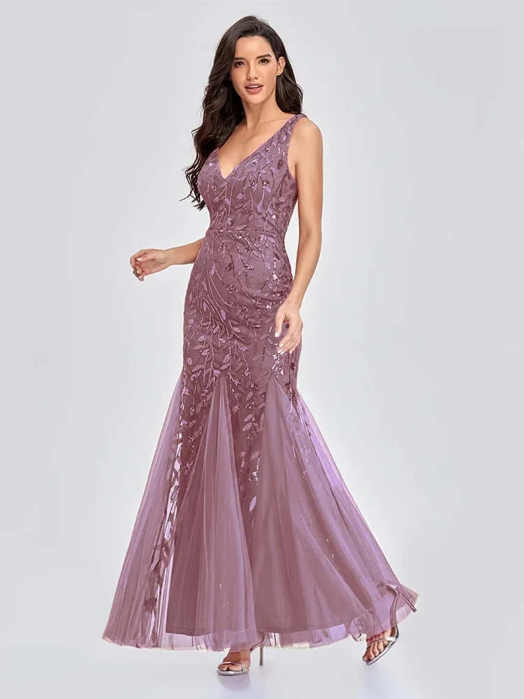 Elegant Floor-Length Sequin Evening Gown