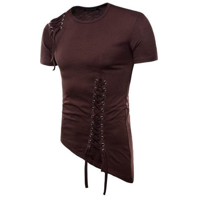 Men's Slim Fit Short Sleeve T-Shirt with Lace-Up Detail