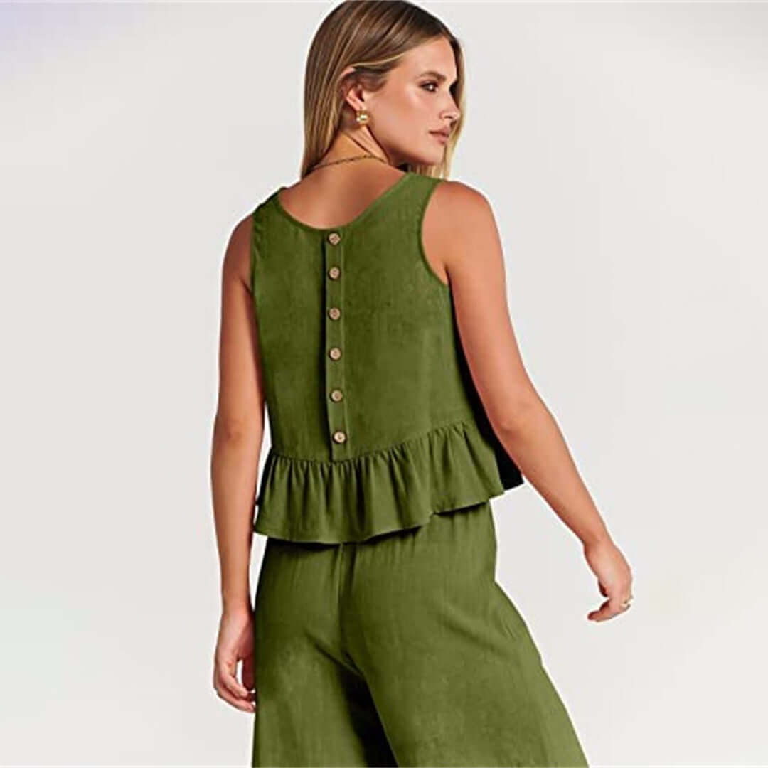 Women's Summer Sleeveless Jumpsuit: Peplum Waist, Wide Leg