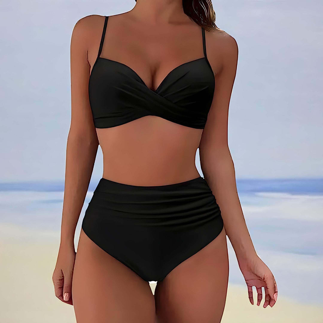 Women's Summer Bikini Set: Twist-Front & High-Waisted Ruched