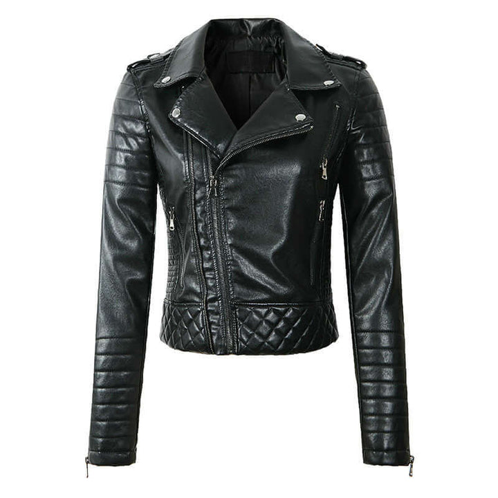 Women's Quilted Faux Leather Biker Jacket