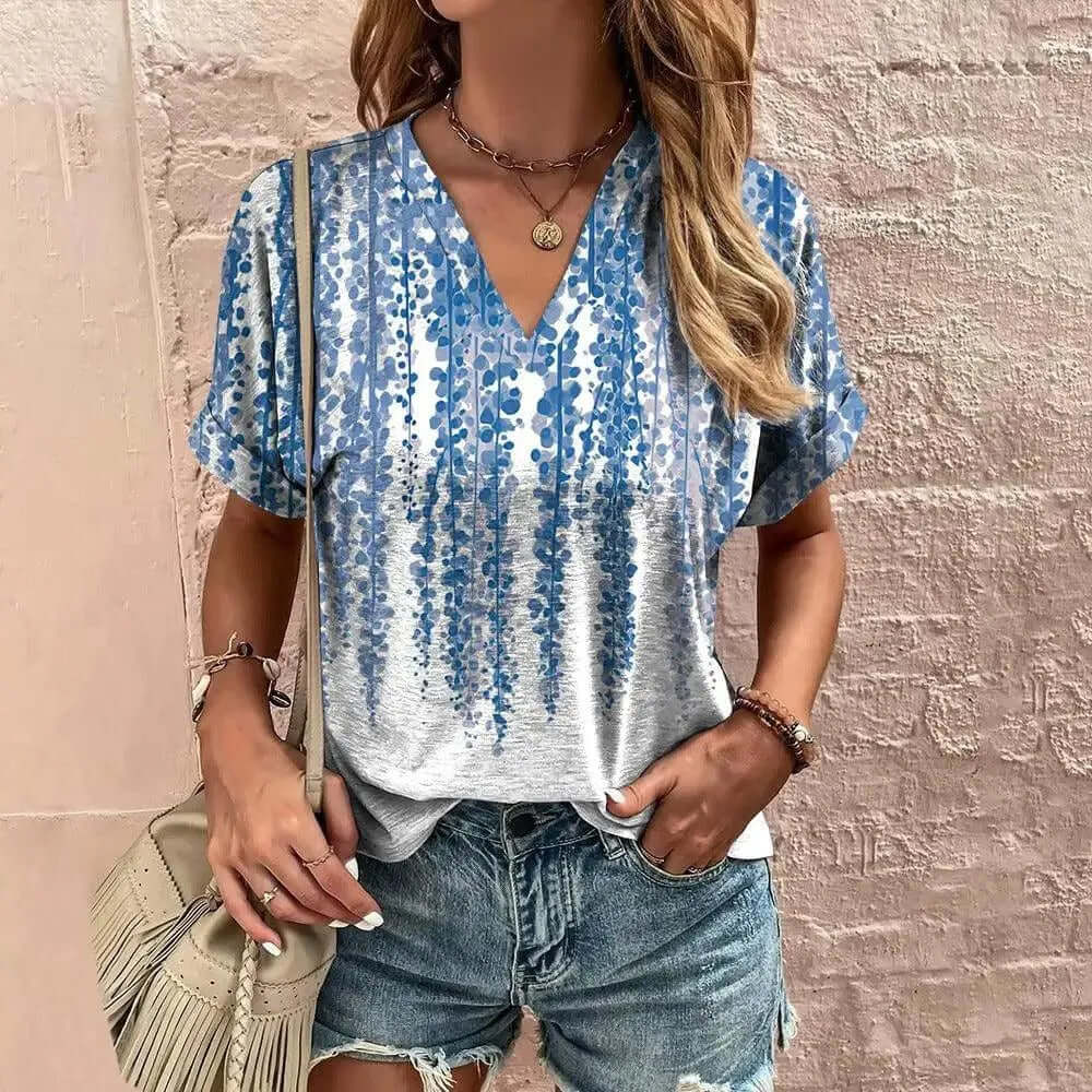 Women's Relaxed Fit V-Neck Blouse: Breathable Short Sleeve Top