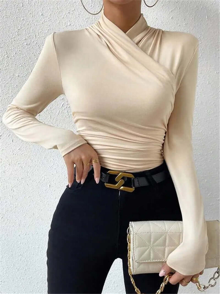 Women's Long Sleeve Wrap Top, V-Neck, Slim Fit