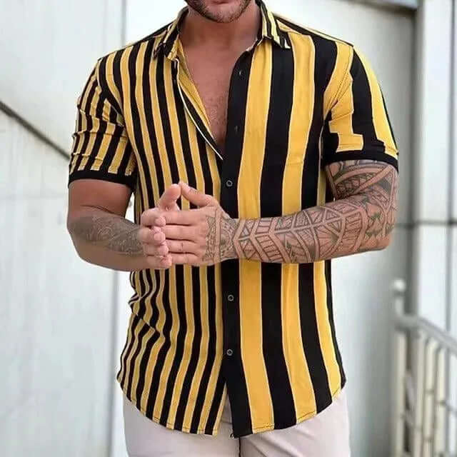 Men's Striped Short-Sleeve Shirt: Breathable & Classic Fit