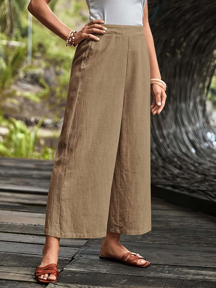 Women's High-Waisted Wide Leg Trousers: Relaxed Fit & Elastic Waist