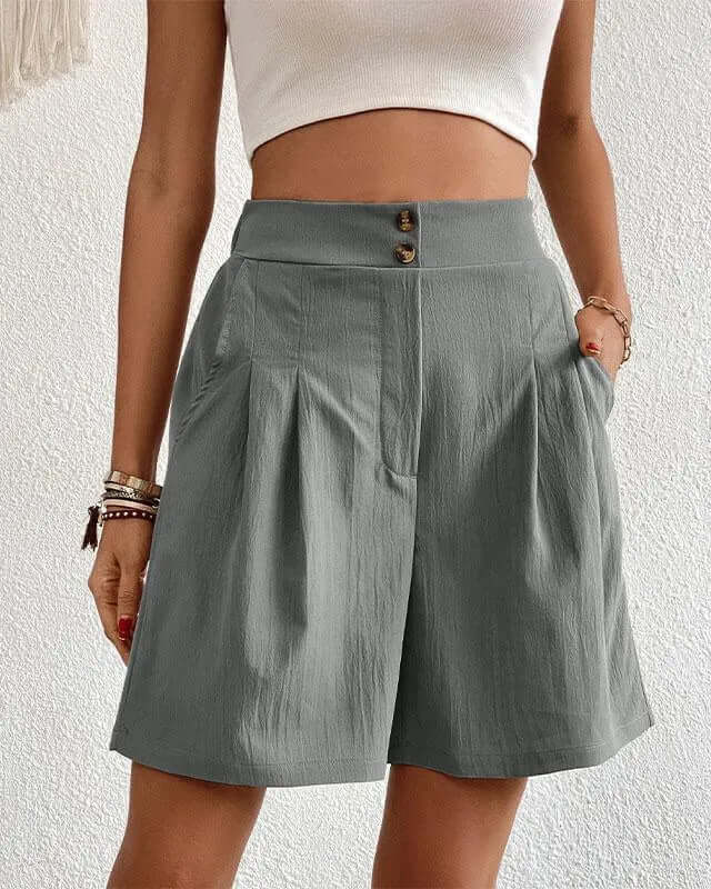 Women's High-Waisted Wide Leg Pleated Shorts